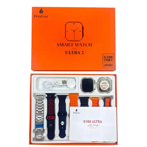 s100-fendior-smart-watch-ultra-2-with-7-straps-black-silver