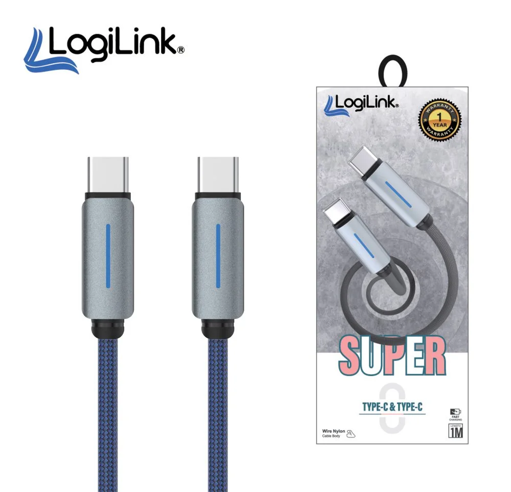 logilink-type-c-to-type-c-nylon-fast-charging-data-cable-with-light