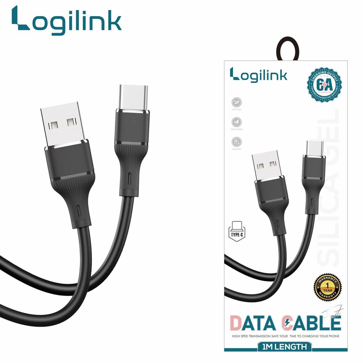 logilink-usb-to-type-c-silicone-fast-charging-data-cable-1m