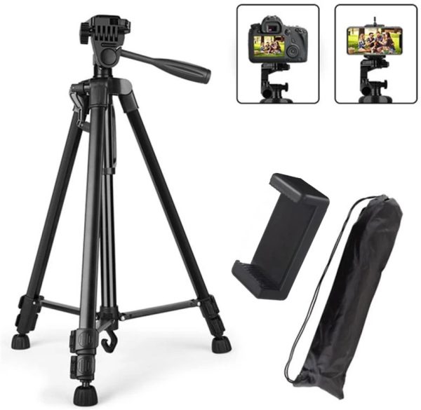 3366-aluminium-tripod-stand-55-inch-with-mobile-phone-holder