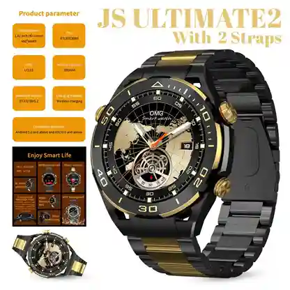 js-ultimate2-153-inch-bt-call-smart-watch-with-2-straps-silicone-strapsteel-belt
