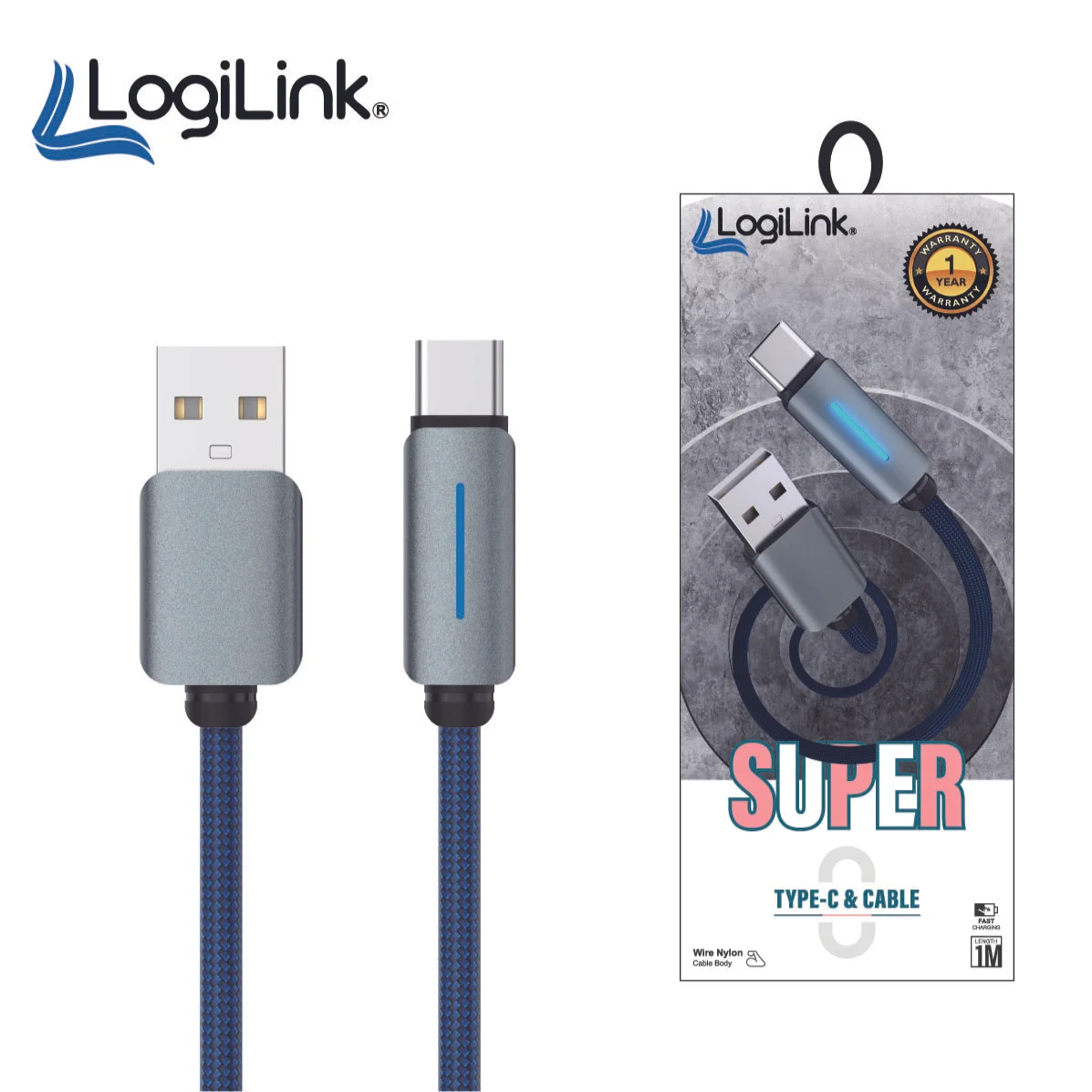 logilink-type-c-to-type-c-nylon-fast-charging-data-cable-with-light