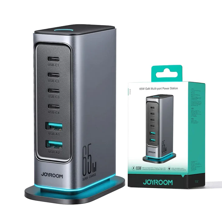 joyroom-tcm02-65w-6-port-eu-plug-usb-desktop-charger-gan-fast-charging-station-hub
